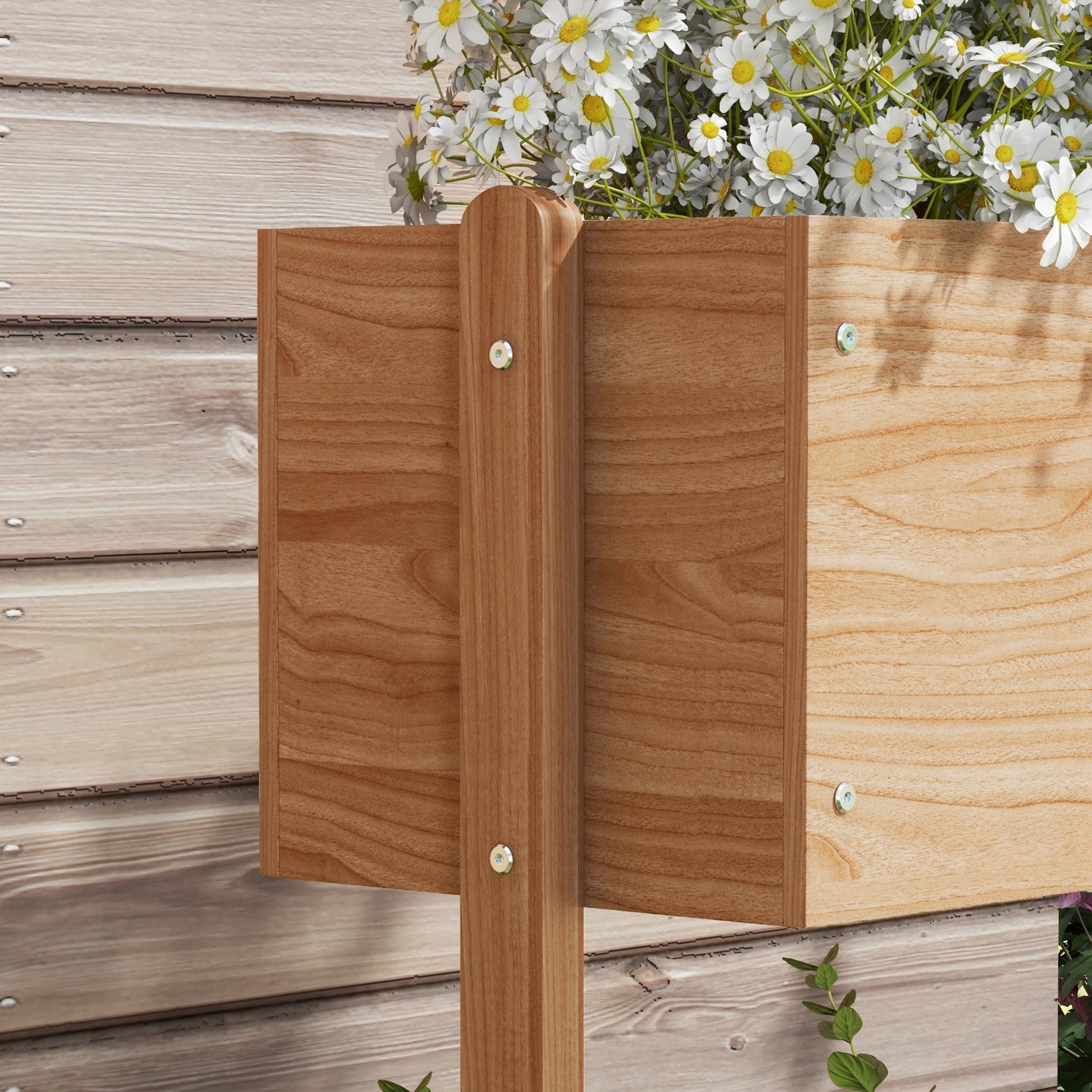Raised Planter Box made of Wood, 3-Tier Flower Box Vegetable Garden with Inner Lining, Herb Box for Garden, Balcony, Natural, 108 x 80 x 140 cm