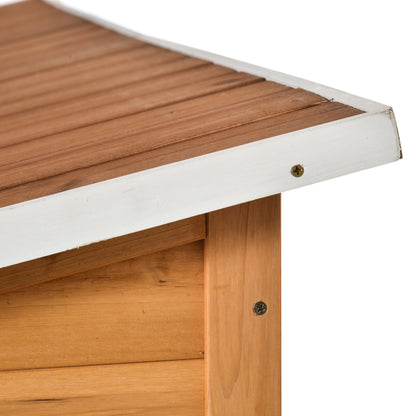 Wooden Kids Playhouse with Bench Mailbox Chalkboard Planter Windows and Door for Outdoor 122x108x135.5 cm Natural