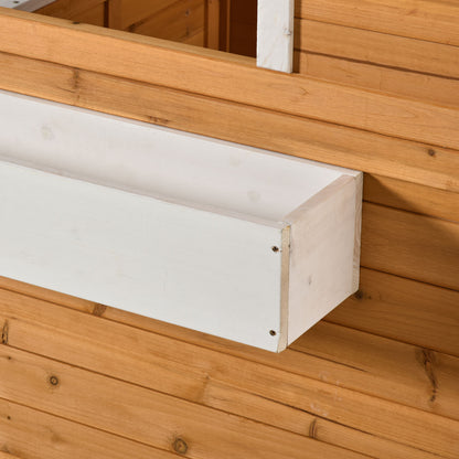 Wooden Kids Playhouse with Bench Mailbox Chalkboard Planter Windows and Door for Outdoor 122x108x135.5 cm Natural