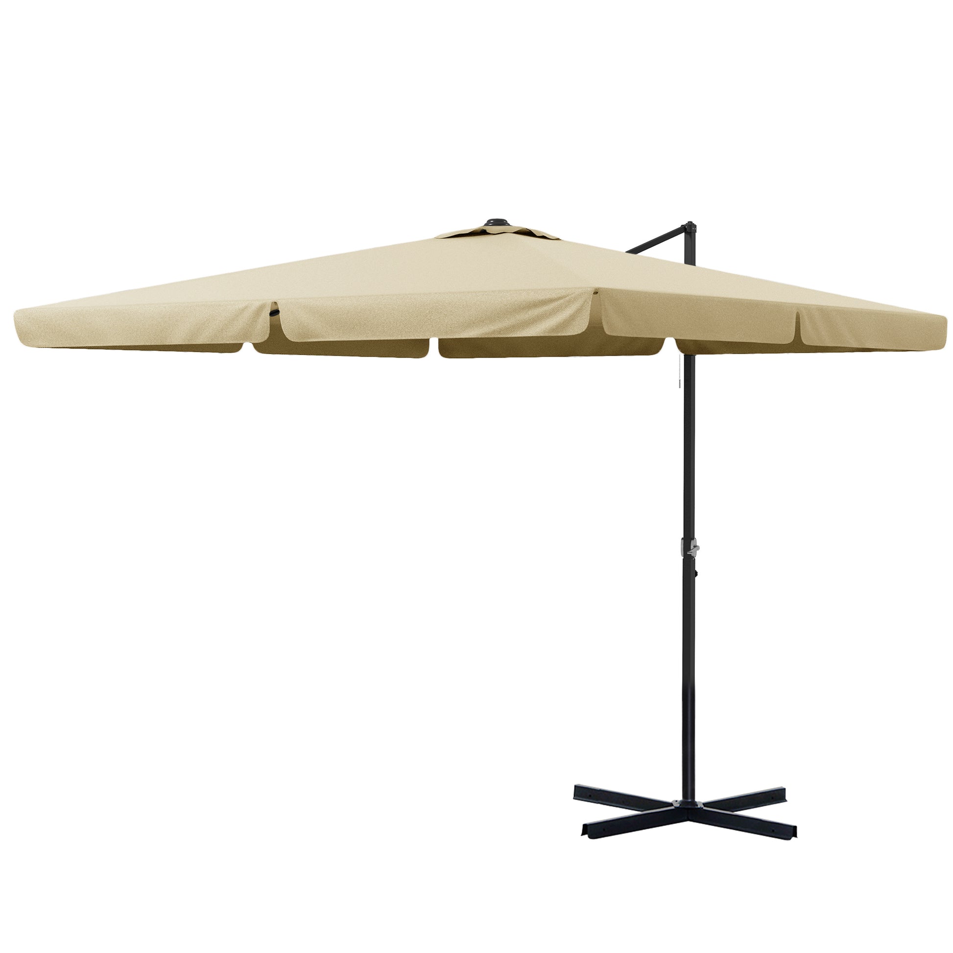 Square Tilted Cantilever Umbrella with Cross Base 3x3x2.56H m, Aluminum for Garden, Terrace, Balcony, Beige