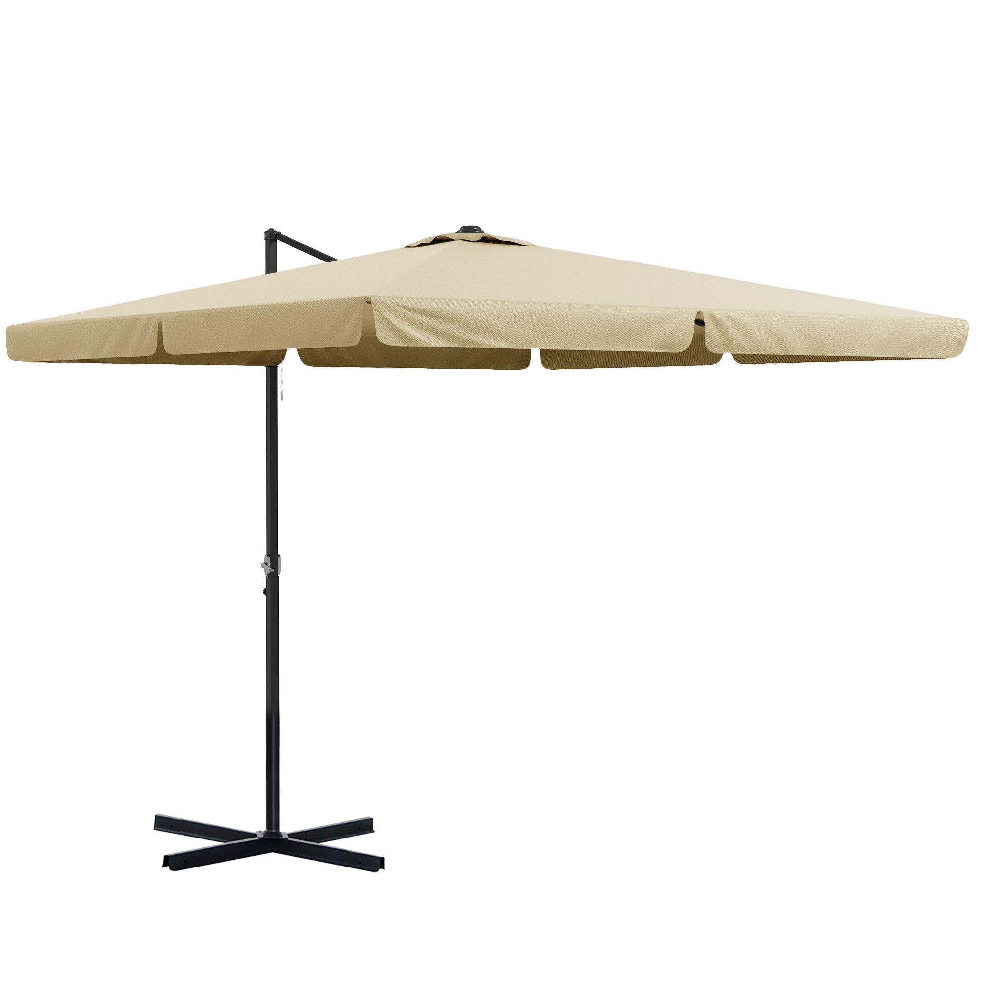 Square Tilted Cantilever Umbrella with Cross Base 3x3x2.56H m, Aluminum for Garden, Terrace, Balcony, Beige