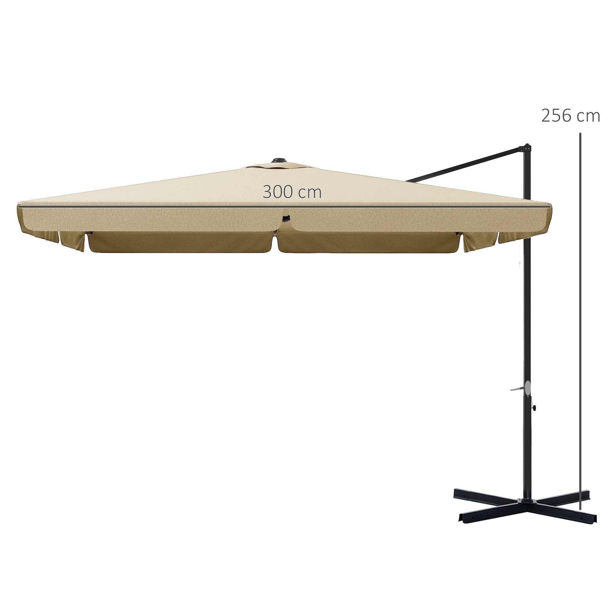 Square Tilted Cantilever Umbrella with Cross Base 3x3x2.56H m, Aluminum for Garden, Terrace, Balcony, Beige