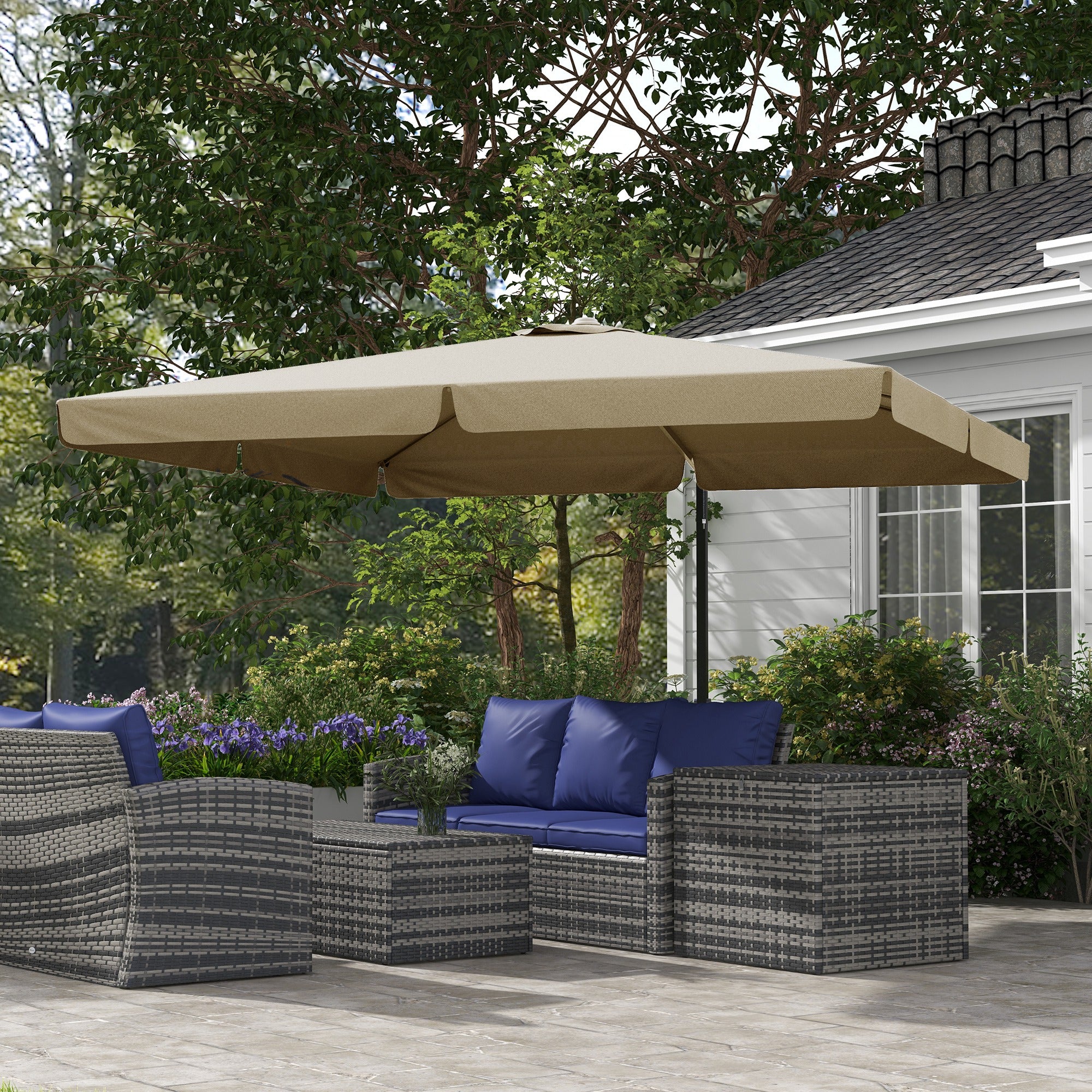 Square Tilted Cantilever Umbrella with Cross Base 3x3x2.56H m, Aluminum for Garden, Terrace, Balcony, Beige