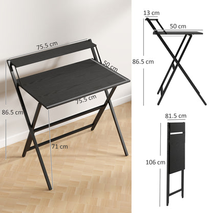 Space-Saving Folding Desk with Monitor Shelf, Small and Foldable Computer Table for Office and Study, Steel, 81.5x62x86.5 cm, Black