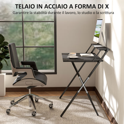 Space-Saving Folding Desk with Monitor Shelf, Small and Foldable Computer Table for Office and Study, Steel, 81.5x62x86.5 cm, Black