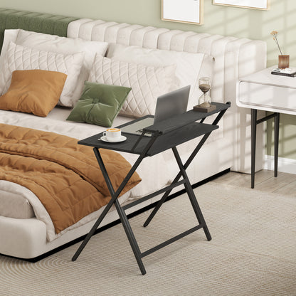 Space-Saving Folding Desk with Monitor Shelf, Small and Foldable Computer Table for Office and Study, Steel, 81.5x62x86.5 cm, Black