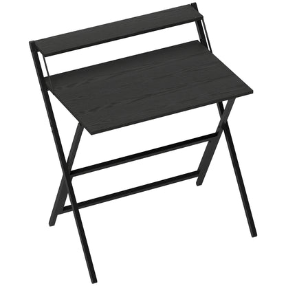 Space-Saving Folding Desk with Monitor Shelf, Small and Foldable Computer Table for Office and Study, Steel, 81.5x62x86.5 cm, Black