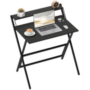 Space-Saving Folding Desk with Monitor Shelf, Small and Foldable Computer Table for Office and Study, Steel, 81.5x62x86.5 cm, Black