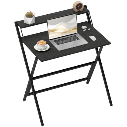 Space-Saving Folding Desk with Monitor Shelf, Small and Foldable Computer Table for Office and Study, Steel, 81.5x62x86.5 cm, Black