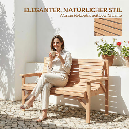 2-Seater Wooden Garden Bench — Slatted Bench with Armrests & Backrest, Fir Wood Frame for Garden, Balcony & Patio