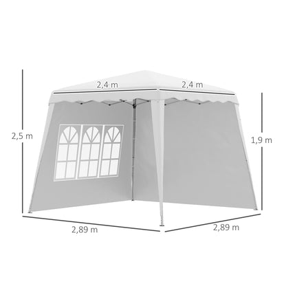Folding Gazebo 2.4 x 2.4m Gazebo with Side Wall Adjustable Height Party Tent with UV Protection, Folding Tent with Carrying Bag for Garden, Balcony, Oxford, Steel, White