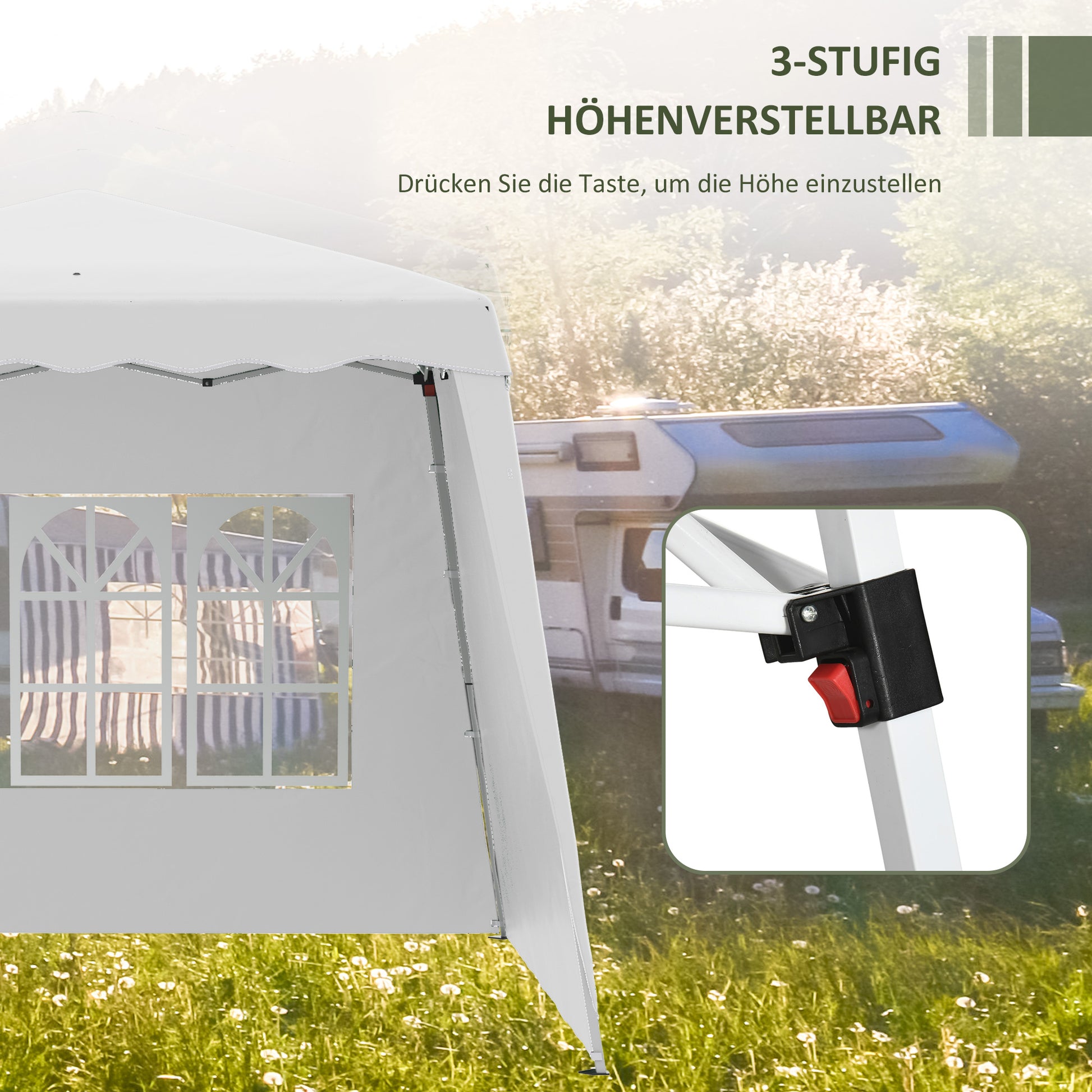 Folding Gazebo 2.4 x 2.4m Gazebo with Side Wall Adjustable Height Party Tent with UV Protection, Folding Tent with Carrying Bag for Garden, Balcony, Oxford, Steel, White