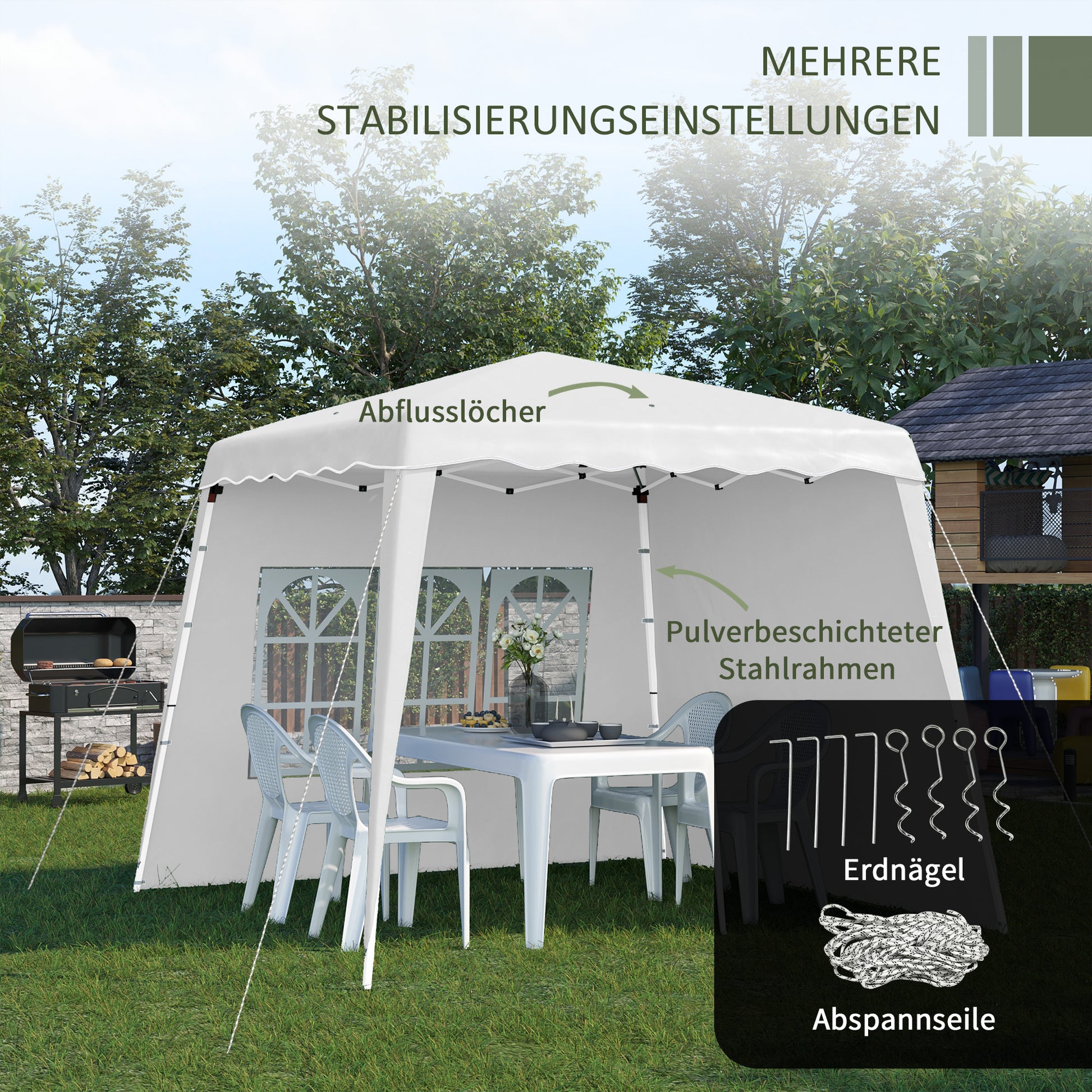 Folding Gazebo 2.4 x 2.4m Gazebo with Side Wall Adjustable Height Party Tent with UV Protection, Folding Tent with Carrying Bag for Garden, Balcony, Oxford, Steel, White