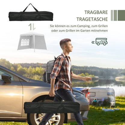 Folding Gazebo 2.4 x 2.4m Gazebo with Side Wall Adjustable Height Party Tent with UV Protection, Folding Tent with Carrying Bag for Garden, Balcony, Oxford, Steel, White