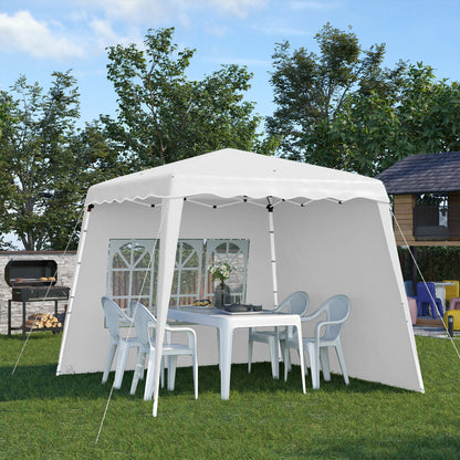 Folding Gazebo 2.4 x 2.4m Gazebo with Side Wall Adjustable Height Party Tent with UV Protection, Folding Tent with Carrying Bag for Garden, Balcony, Oxford, Steel, White