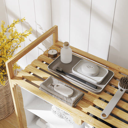 Laundry Basket 4 Compartments Bamboo Laundry Hamper 83L with 2 Extendable & Removable Fabric Bags, Shelf Laundry Box with Handle Laundry Sorter 70 x 36 x 70 cm White