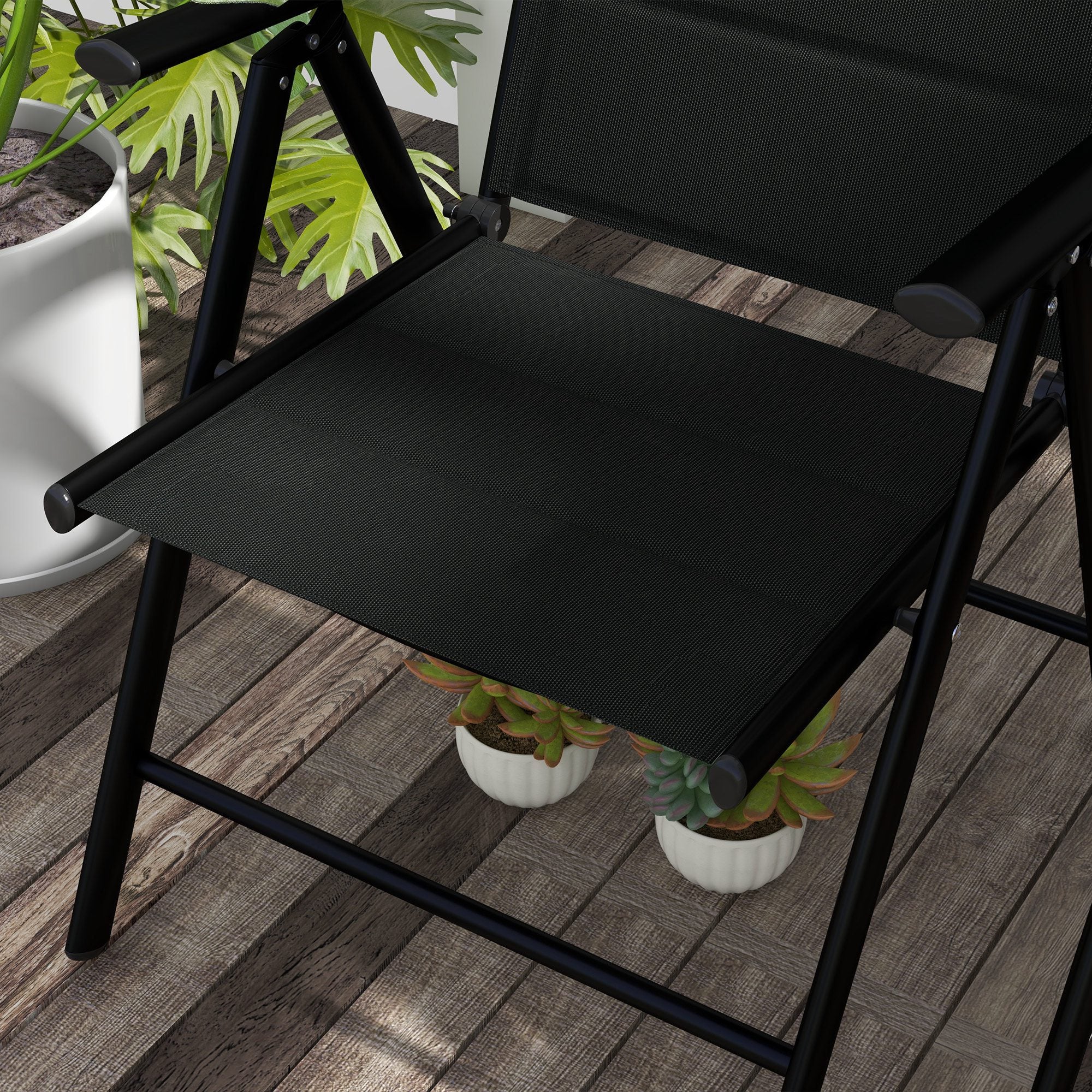 Set of 2 Folding Camping Chairs Garden Chairs with Aluminum Frame Headrest and Armrests 130 kg Capacity for Terrace Beach 54x67x108 cm Black