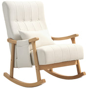 Rocking Chair Rocking Armchair with Backrest, Lumbar Pillow, Wooden Runners, Armchair, Relax Armchair with Linen Look Soft Rocking Armchair Nursing Armchair for Living Room, Bedroom Beige