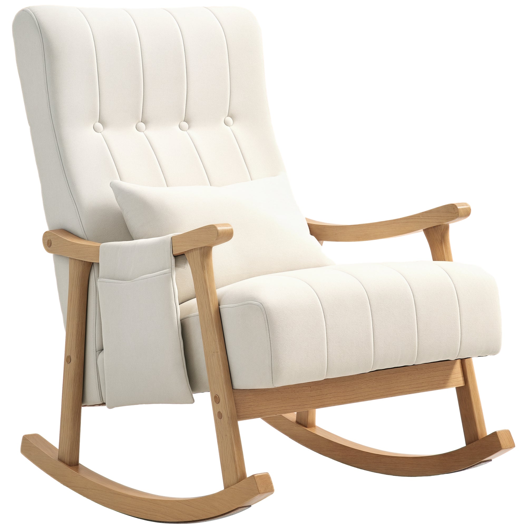 Rocking Chair Rocking Armchair with Backrest, Lumbar Pillow, Wooden Runners, Armchair, Relax Armchair with Linen Look Soft Rocking Armchair Nursing Armchair for Living Room, Bedroom Beige