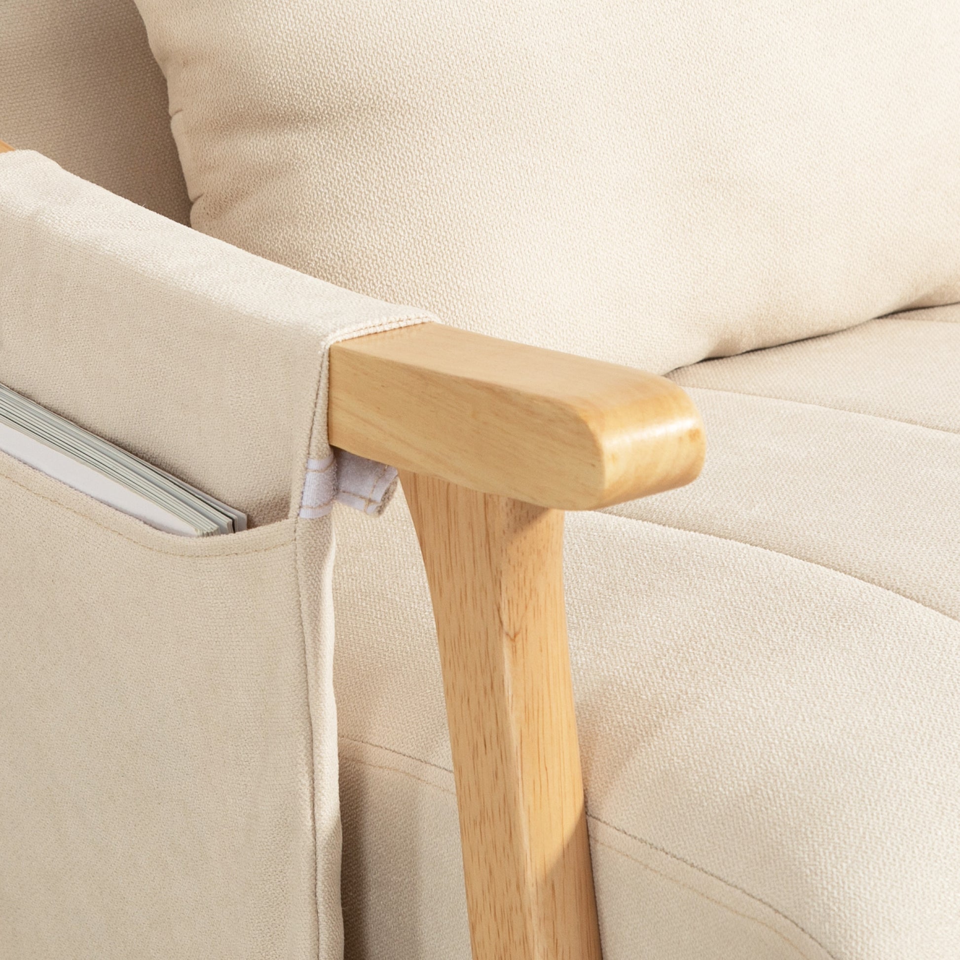 Rocking Chair Rocking Armchair with Backrest, Lumbar Pillow, Wooden Runners, Armchair, Relax Armchair with Linen Look Soft Rocking Armchair Nursing Armchair for Living Room, Bedroom Beige