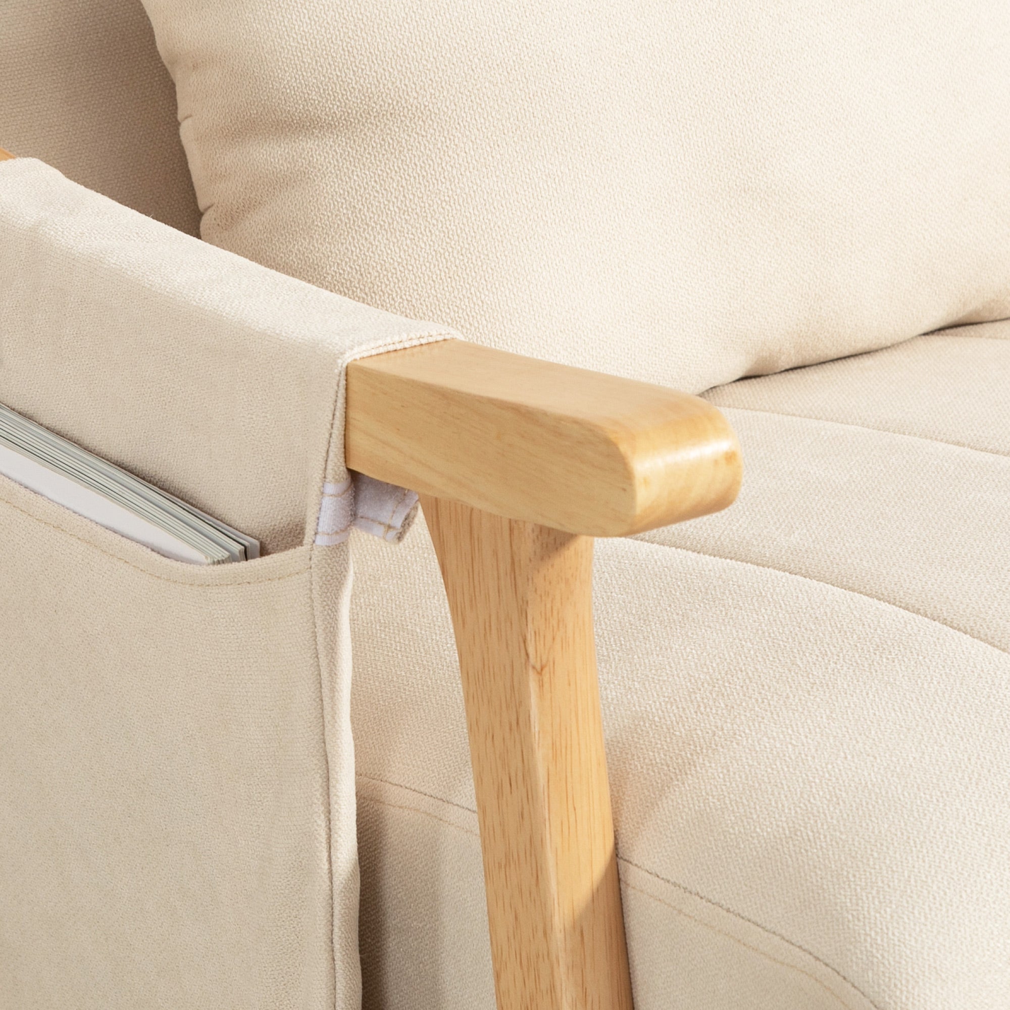 Rocking Chair Rocking Armchair with Backrest, Lumbar Pillow, Wooden Runners, Armchair, Relax Armchair with Linen Look Soft Rocking Armchair Nursing Armchair for Living Room, Bedroom Beige