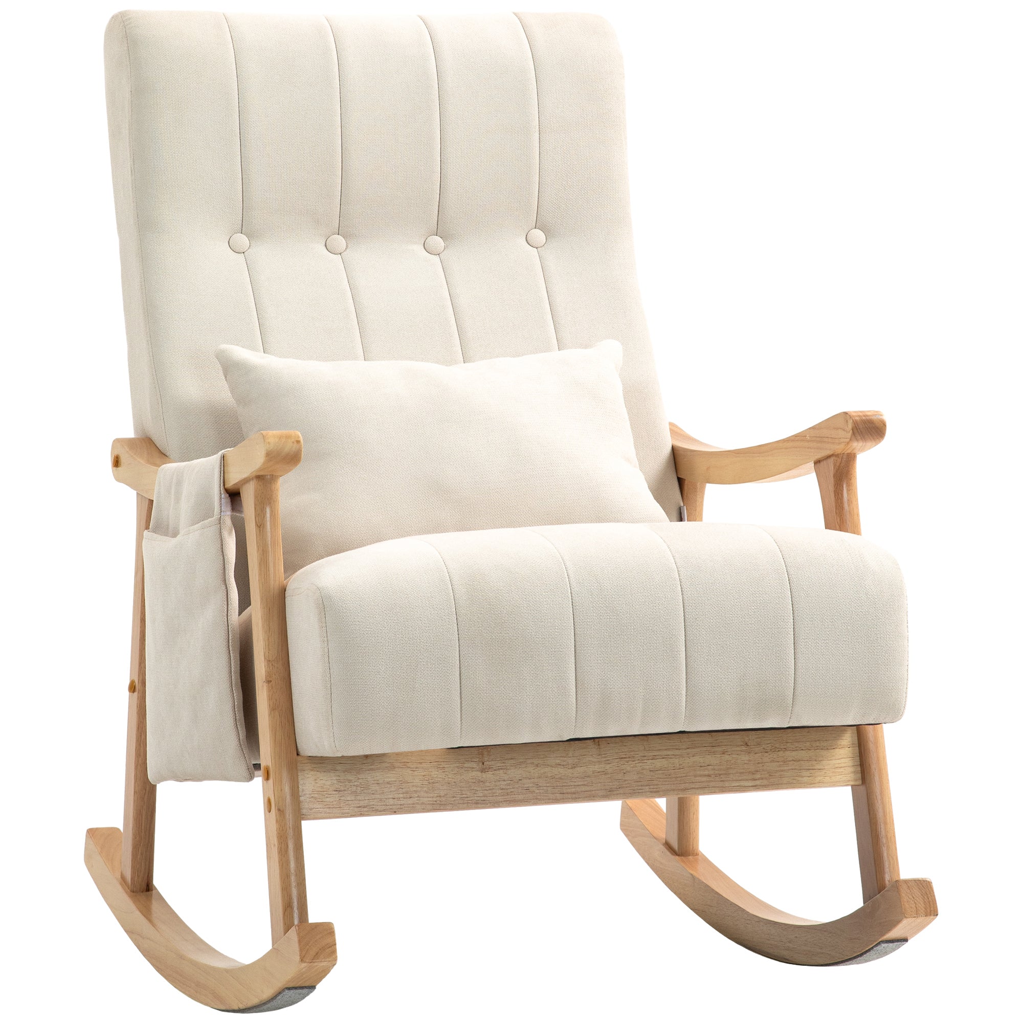 Rocking Chair Rocking Armchair with Backrest, Lumbar Pillow, Wooden Runners, Armchair, Relax Armchair with Linen Look Soft Rocking Armchair Nursing Armchair for Living Room, Bedroom Beige