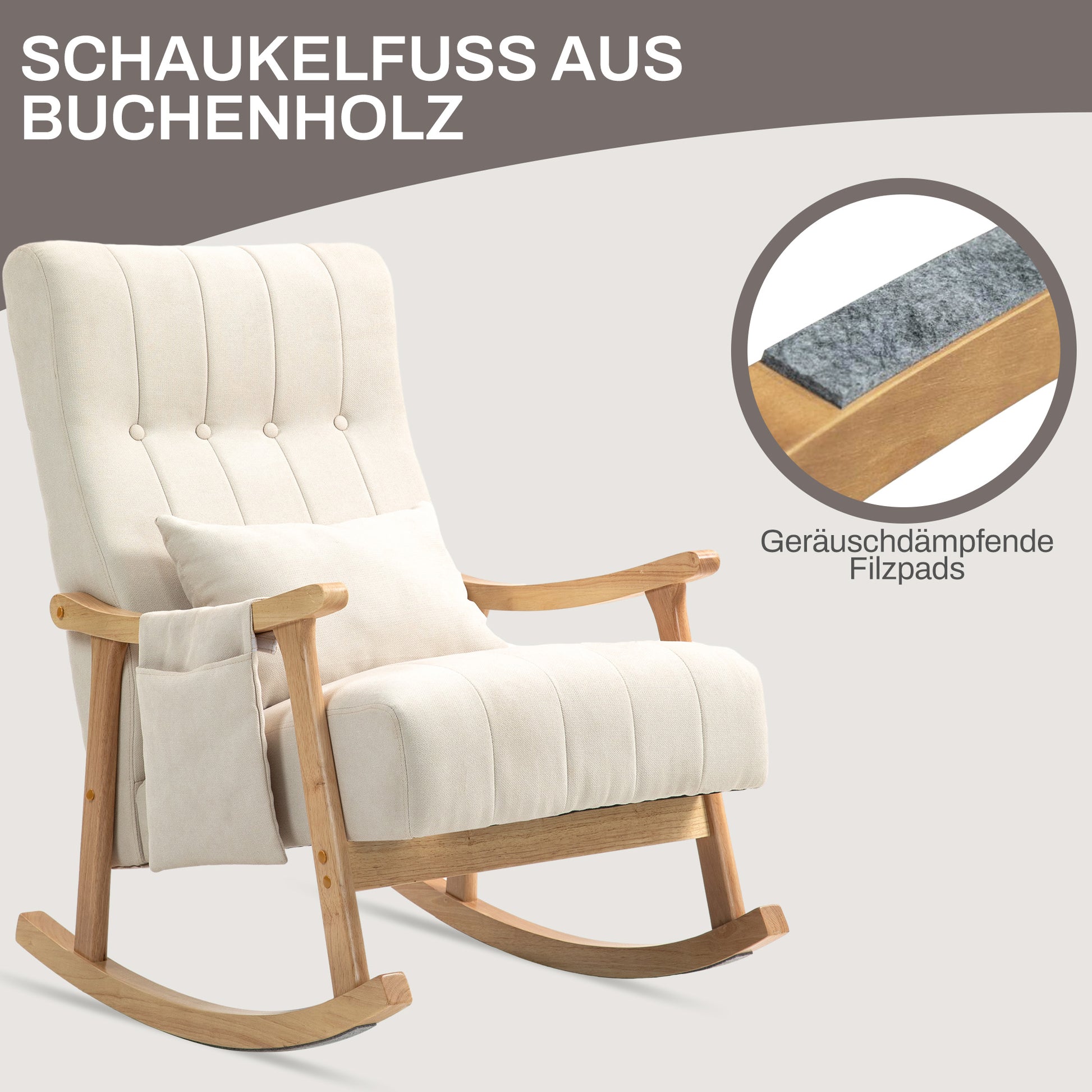 Rocking Chair Rocking Armchair with Backrest, Lumbar Pillow, Wooden Runners, Armchair, Relax Armchair with Linen Look Soft Rocking Armchair Nursing Armchair for Living Room, Bedroom Beige