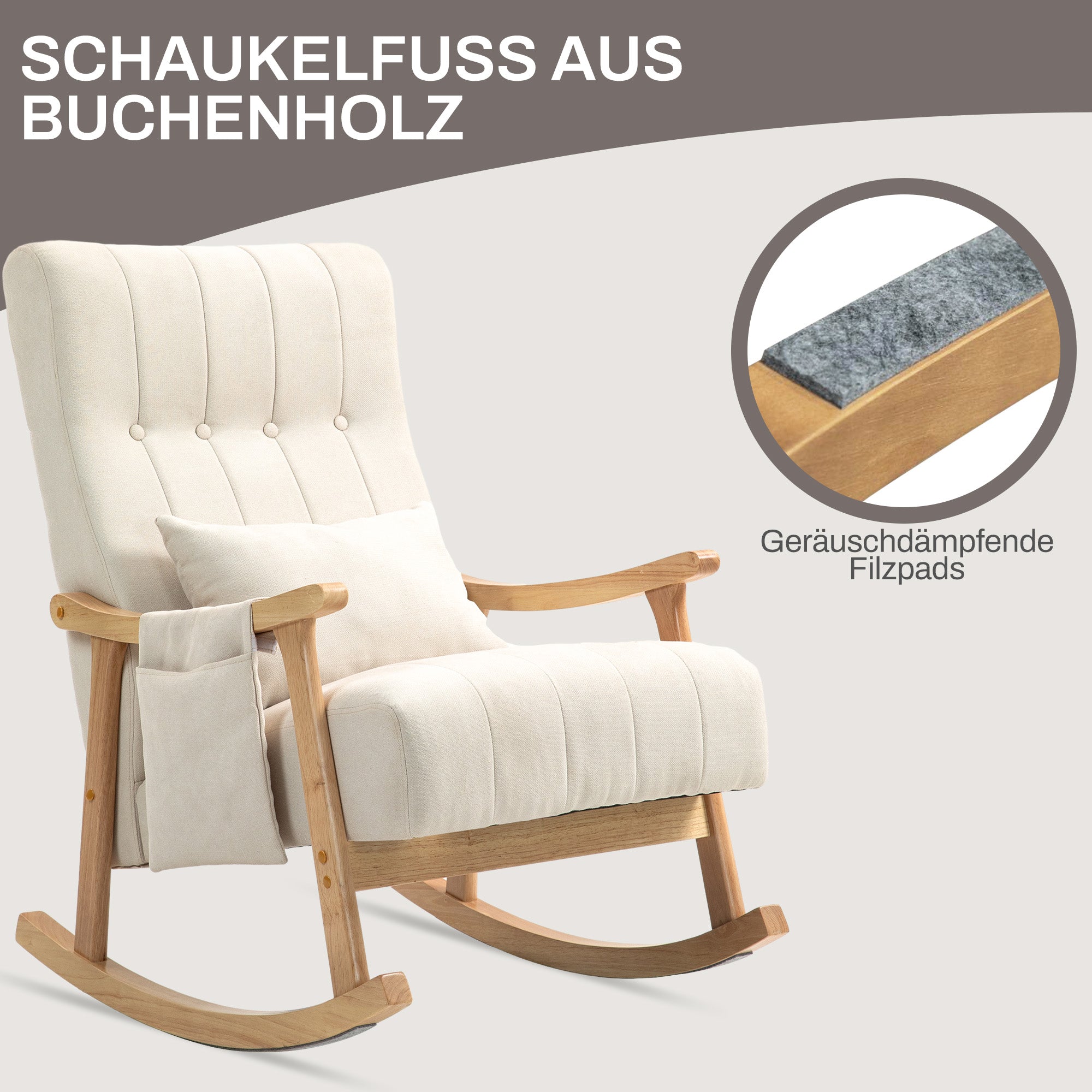 Rocking Chair Rocking Armchair with Backrest, Lumbar Pillow, Wooden Runners, Armchair, Relax Armchair with Linen Look Soft Rocking Armchair Nursing Armchair for Living Room, Bedroom Beige