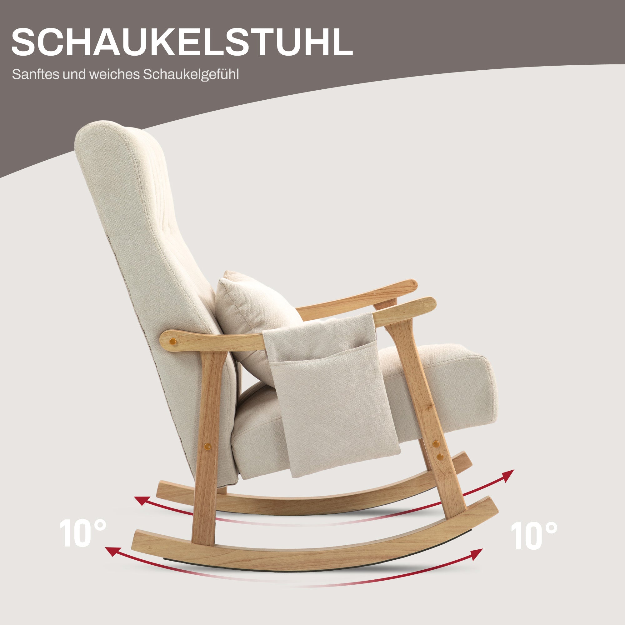 Rocking Chair Rocking Armchair with Backrest, Lumbar Pillow, Wooden Runners, Armchair, Relax Armchair with Linen Look Soft Rocking Armchair Nursing Armchair for Living Room, Bedroom Beige