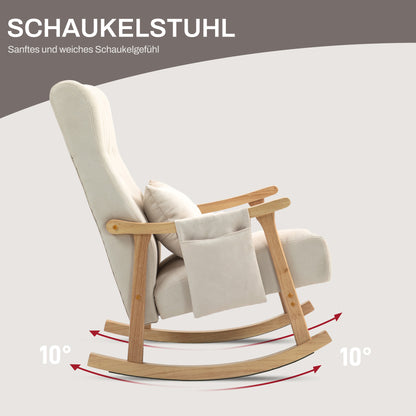 Rocking Chair Rocking Armchair with Backrest, Lumbar Pillow, Wooden Runners, Armchair, Relax Armchair with Linen Look Soft Rocking Armchair Nursing Armchair for Living Room, Bedroom Beige