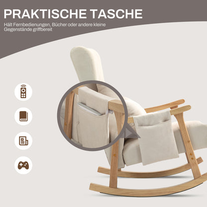 Rocking Chair Rocking Armchair with Backrest, Lumbar Pillow, Wooden Runners, Armchair, Relax Armchair with Linen Look Soft Rocking Armchair Nursing Armchair for Living Room, Bedroom Beige