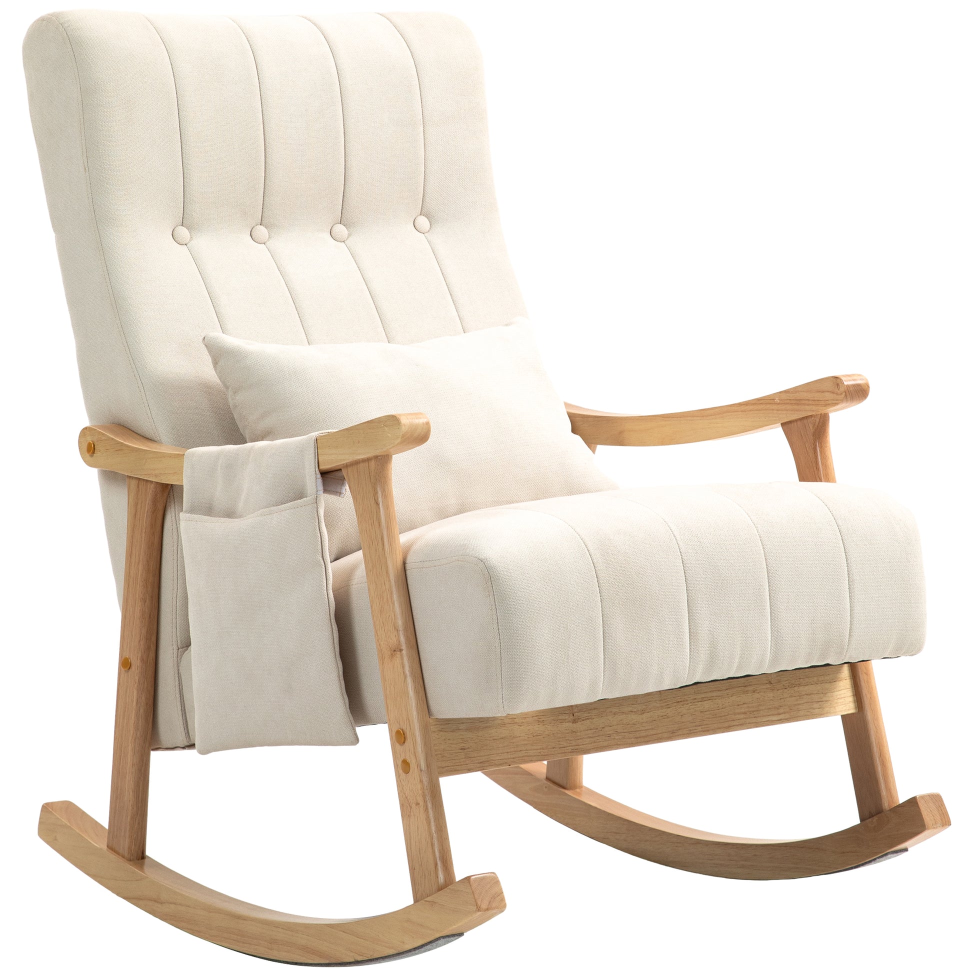 Rocking Chair Rocking Armchair with Backrest, Lumbar Pillow, Wooden Runners, Armchair, Relax Armchair with Linen Look Soft Rocking Armchair Nursing Armchair for Living Room, Bedroom Beige