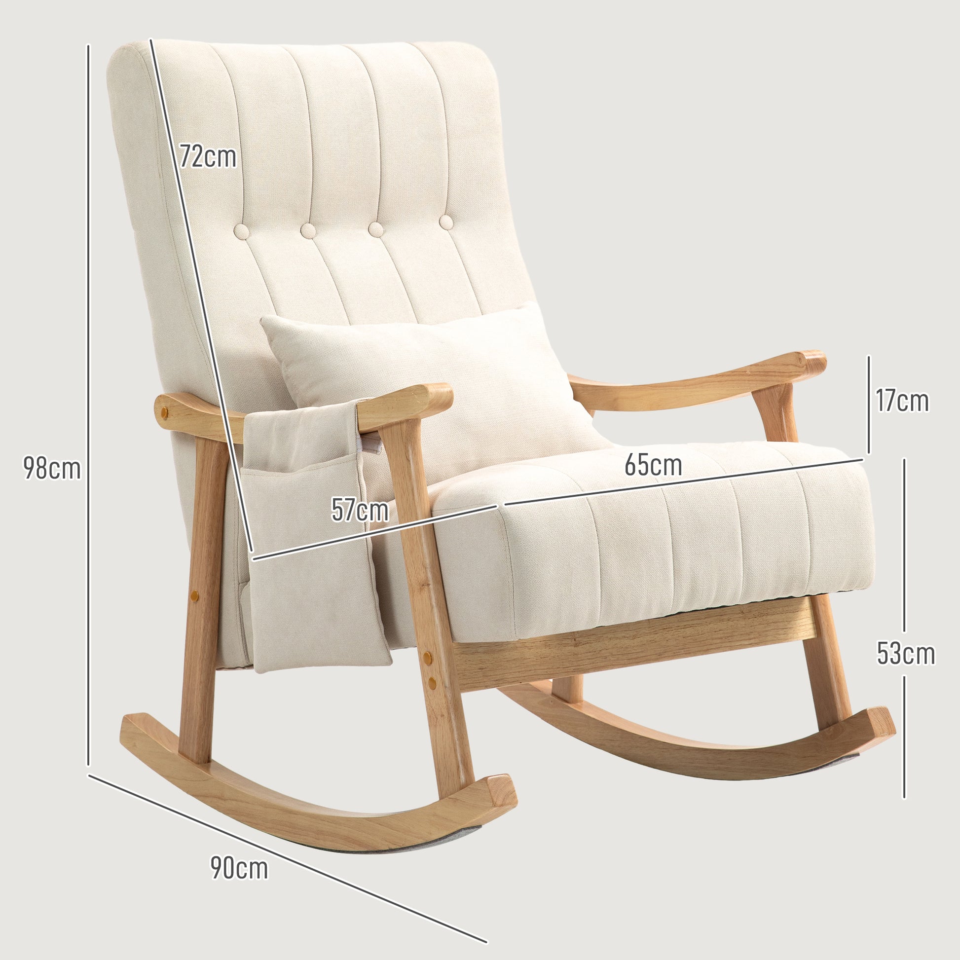 Rocking Chair Rocking Armchair with Backrest, Lumbar Pillow, Wooden Runners, Armchair, Relax Armchair with Linen Look Soft Rocking Armchair Nursing Armchair for Living Room, Bedroom Beige