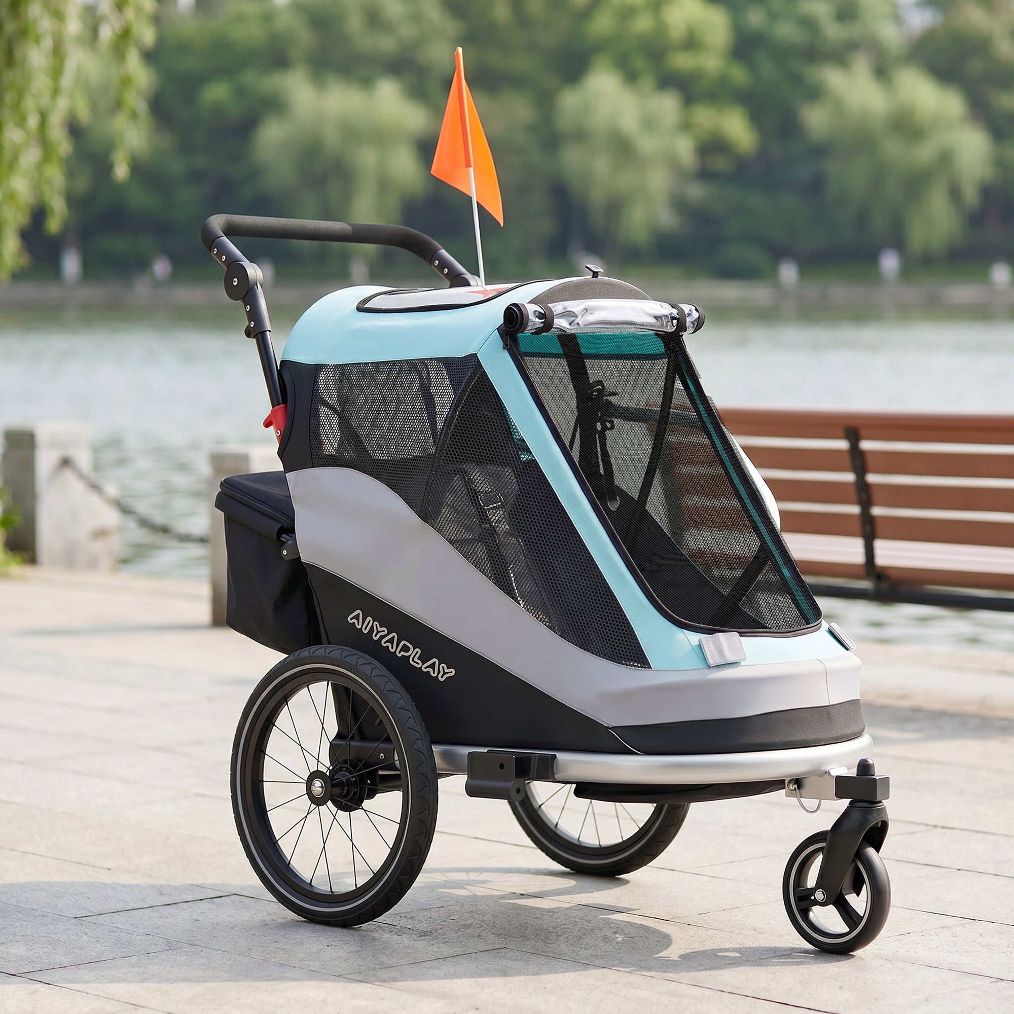 2-in-1 Foldable Bike Trailer & Stroller — Child Bicycle Trailer with 5-Point Harness, Reflectors, 16" Air Tires, Brake, Storage — For Children 12+ Months (Max 39.7 lbs trailer)