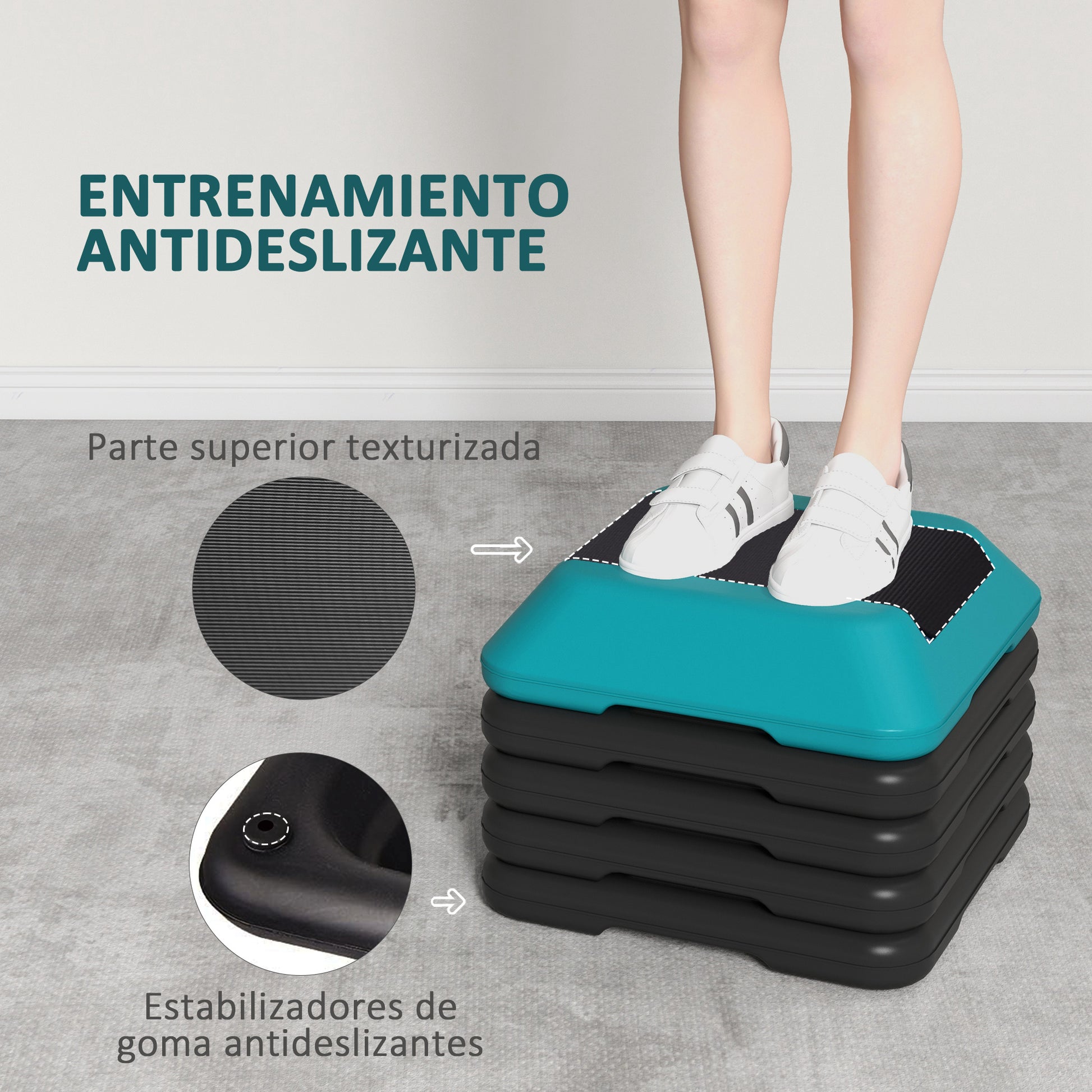 SPORTNOW Aerobic Step for Fitness Stepper with Adjustable Height of 10/15/20/25/30 cm Load 150 kg for Home Gym Training Blue