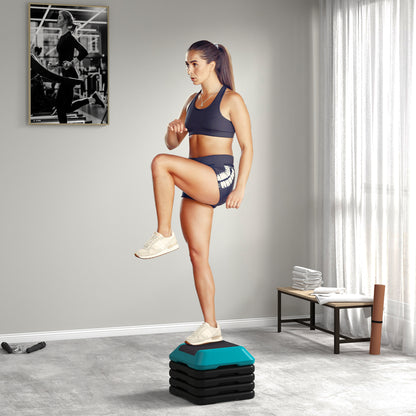 SPORTNOW Aerobic Step for Fitness Stepper with Adjustable Height of 10/15/20/25/30 cm Load 150 kg for Home Gym Training Blue