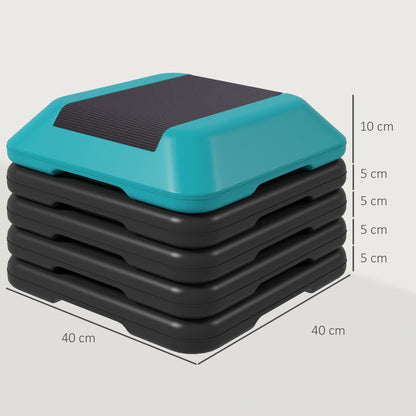 SPORTNOW Aerobic Step for Fitness Stepper with Adjustable Height of 10/15/20/25/30 cm Load 150 kg for Home Gym Training Blue