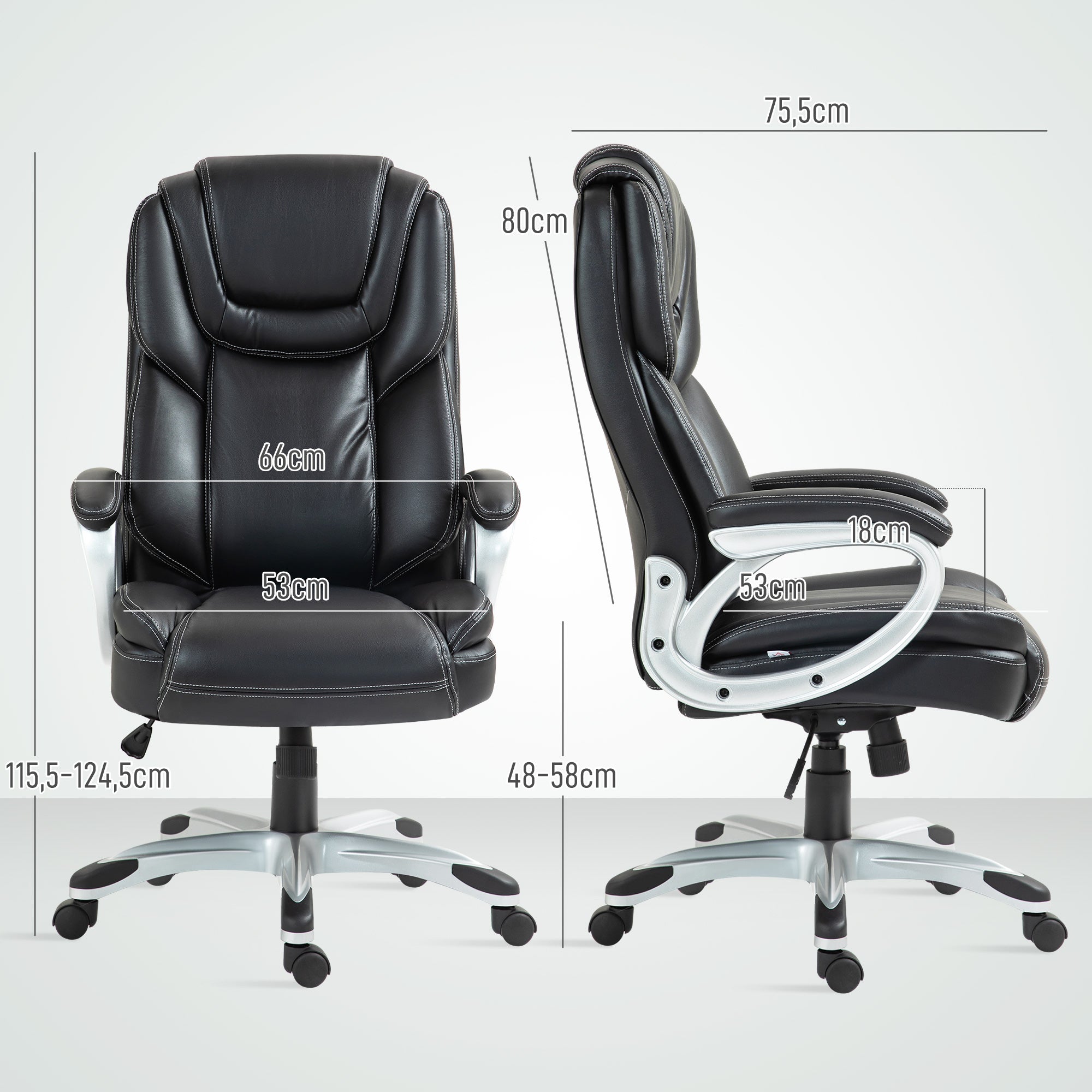 Office Chair, Computer Chair, with Tilt Function, High Backrest, 360° Swivel Wheels, Adjustable Height, Black