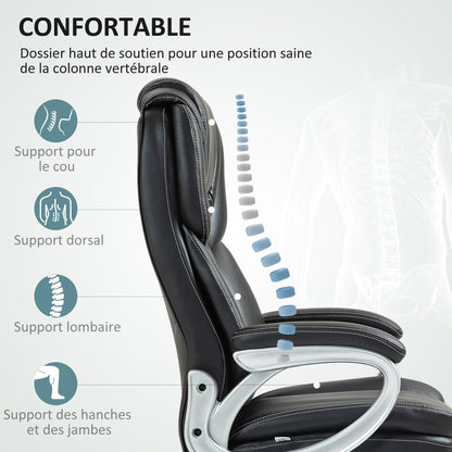 Office Chair, Computer Chair, with Tilt Function, High Backrest, 360° Swivel Wheels, Adjustable Height, Black