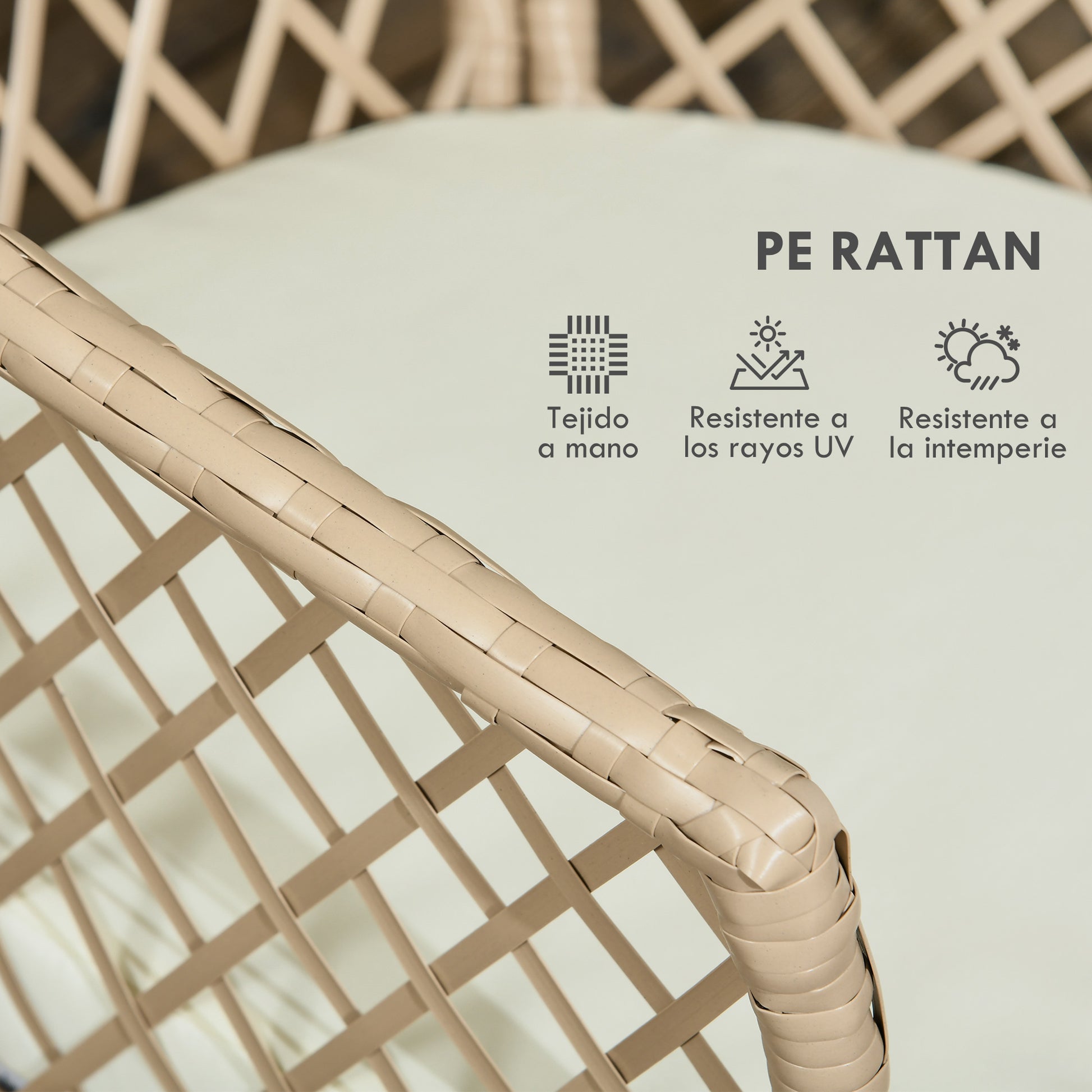 3-Piece Patio Furniture Set Garden Table and 2 Chairs Rattan Furniture Set with Removable Cushions for Outdoor Terrace Lawn Balcony Khaki
