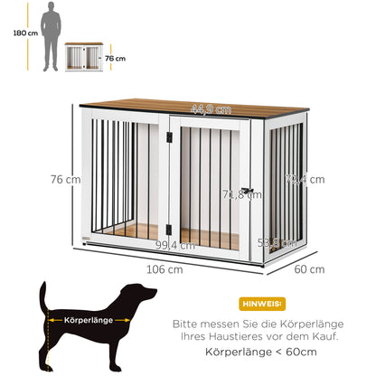 Dog Crate Furniture with Doors Window Modern Steel Home Indoor Dog Cage for Large Dogs up to 30 kg Dog House 106 x 60 x 76 cm, Oak+White