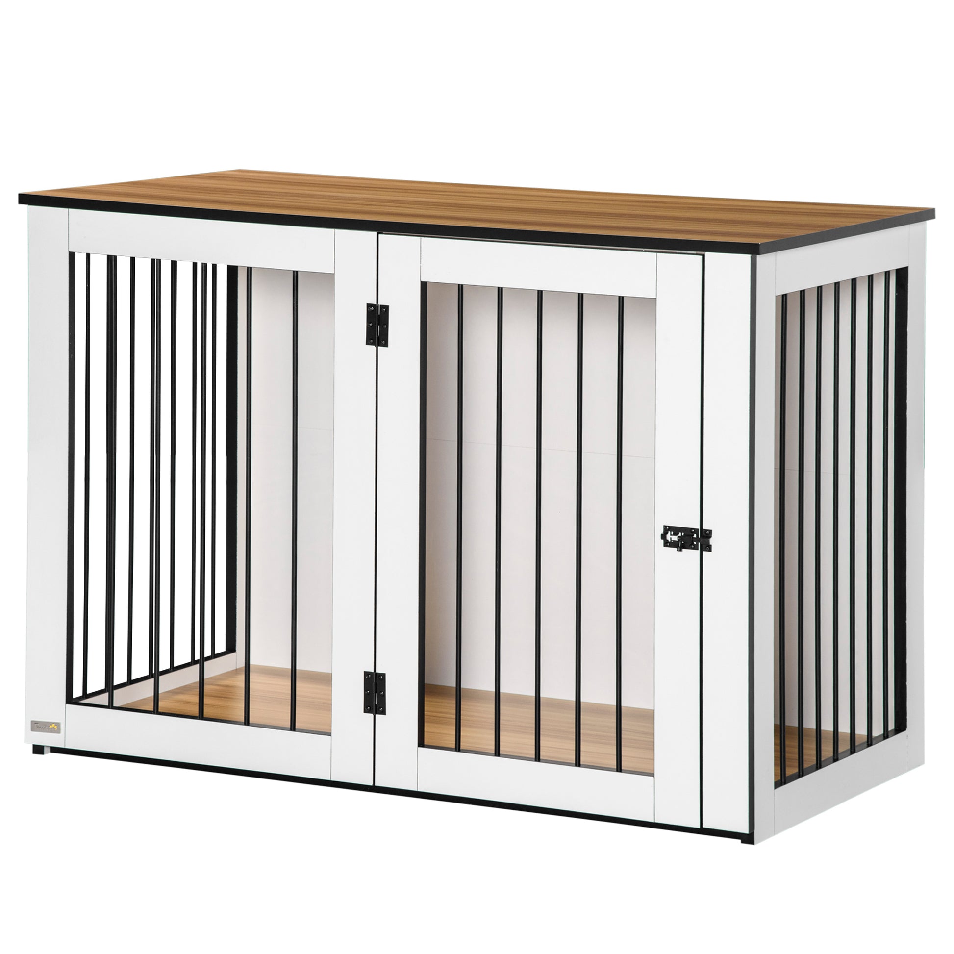Dog Crate Furniture with Doors Window Modern Steel Home Indoor Dog Cage for Large Dogs up to 30 kg Dog House 106 x 60 x 76 cm, Oak+White
