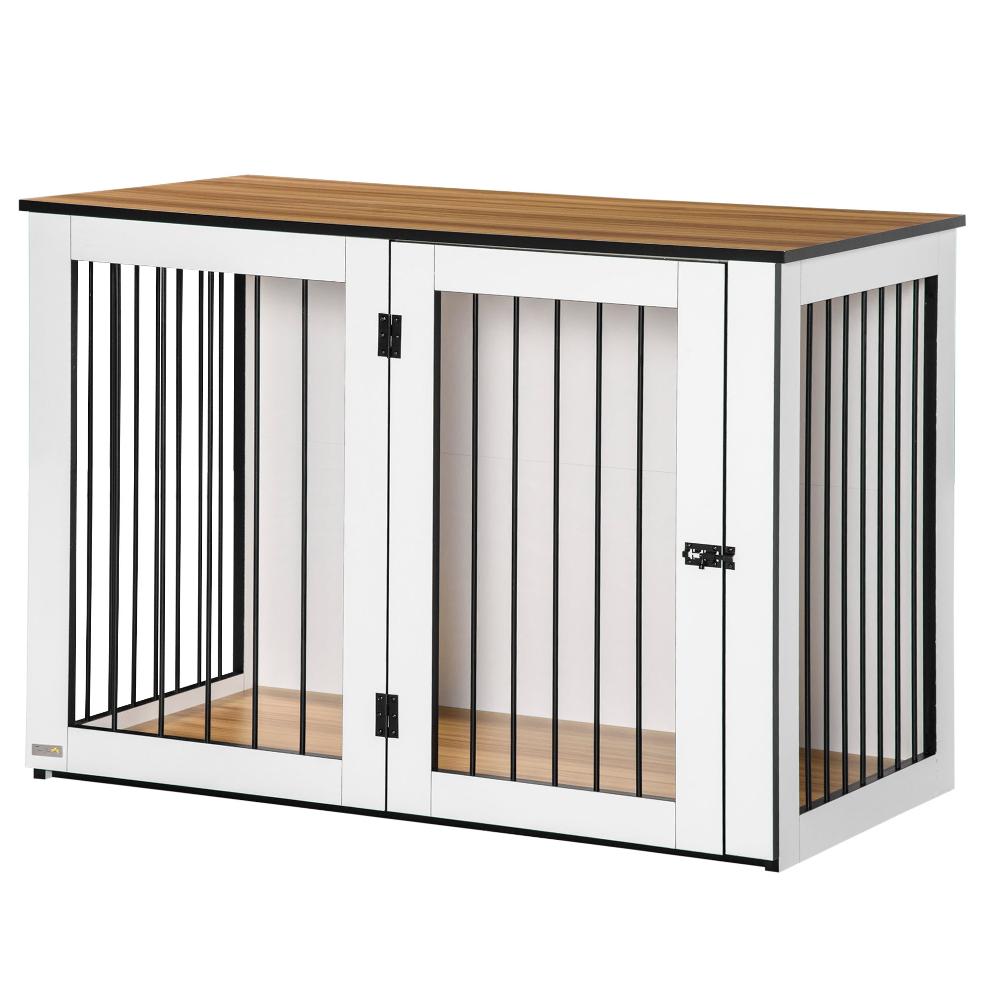 Dog Crate Furniture with Doors Window Modern Steel Home Indoor Dog Cage for Large Dogs up to 30 kg Dog House 106 x 60 x 76 cm, Oak+White