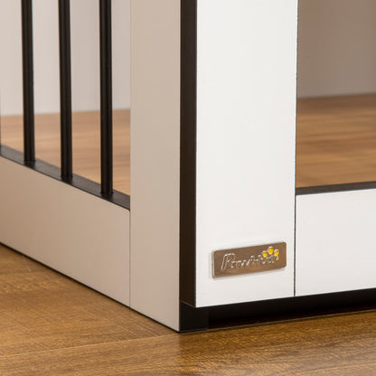 Dog Crate Furniture with Doors Window Modern Steel Home Indoor Dog Cage for Large Dogs up to 30 kg Dog House 106 x 60 x 76 cm, Oak+White