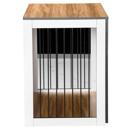 Dog Crate Furniture with Doors Window Modern Steel Home Indoor Dog Cage for Large Dogs up to 30 kg Dog House 106 x 60 x 76 cm, Oak+White