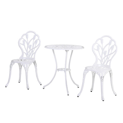 3-Piece Bistro Set made of Aluminum Garden Furniture Set with Carved Design Seating Group with Garden Chairs Bistro Table Umbrella Hole Outdoor Balcony Furniture Set Balcony Set Garden Set White