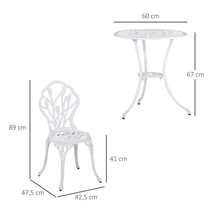 3-Piece Bistro Set made of Aluminum Garden Furniture Set with Carved Design Seating Group with Garden Chairs Bistro Table Umbrella Hole Outdoor Balcony Furniture Set Balcony Set Garden Set White