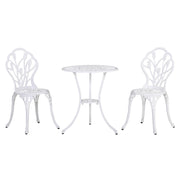3-Piece Bistro Set made of Aluminum Garden Furniture Set with Carved Design Seating Group with Garden Chairs Bistro Table Umbrella Hole Outdoor Balcony Furniture Set Balcony Set Garden Set White