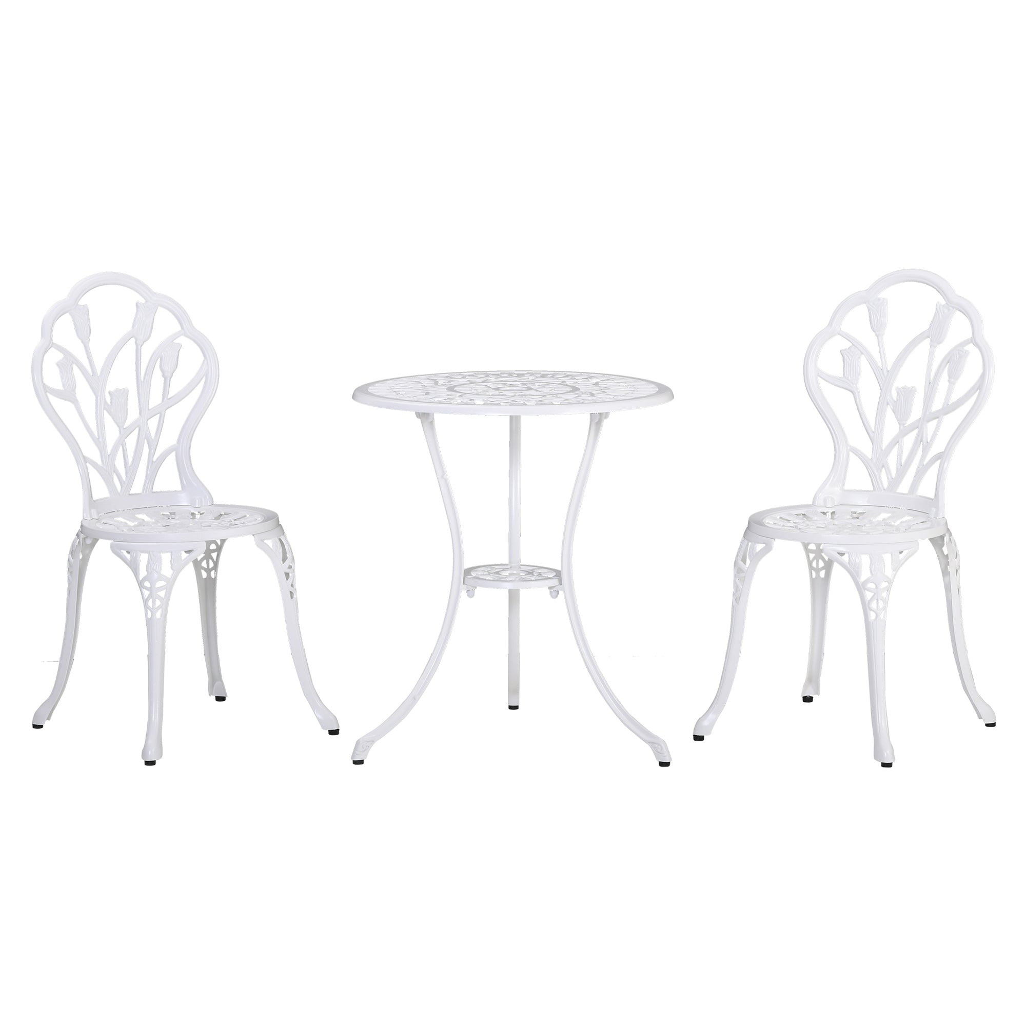 3-Piece Bistro Set made of Aluminum Garden Furniture Set with Carved Design Seating Group with Garden Chairs Bistro Table Umbrella Hole Outdoor Balcony Furniture Set Balcony Set Garden Set White