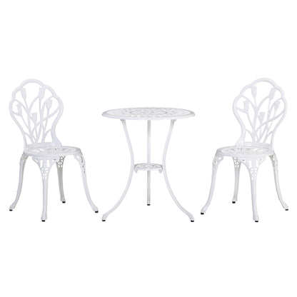 3-Piece Bistro Set made of Aluminum Garden Furniture Set with Carved Design Seating Group with Garden Chairs Bistro Table Umbrella Hole Outdoor Balcony Furniture Set Balcony Set Garden Set White